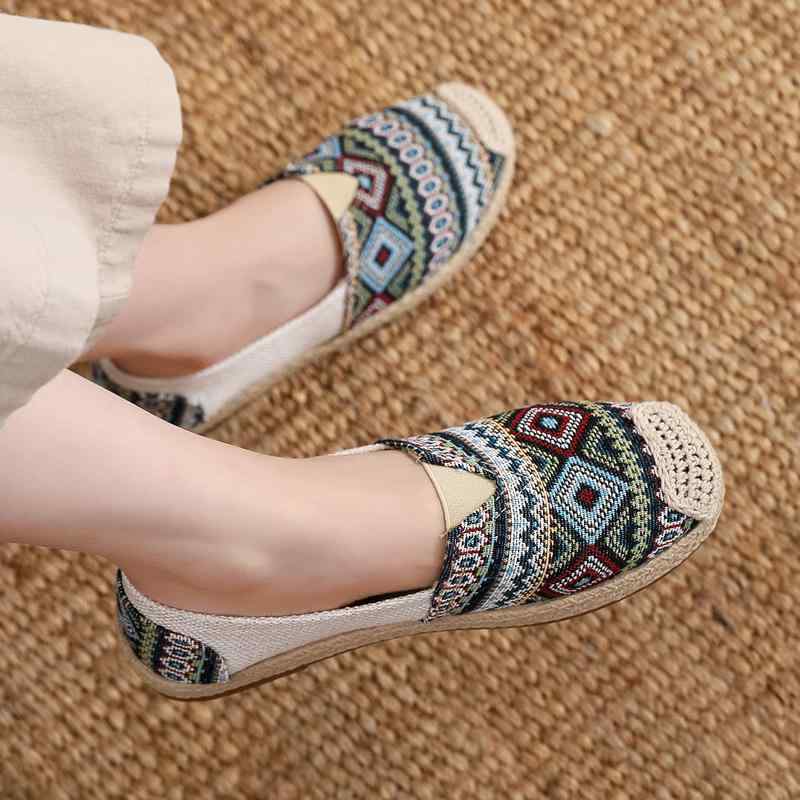 布靴 レディース カジュアル ぺたんこ靴 スリッポン 民族風 漁夫靴 フラット ローヒール ラウンドトゥ キャンバス スニーカー ブルー コーヒー色