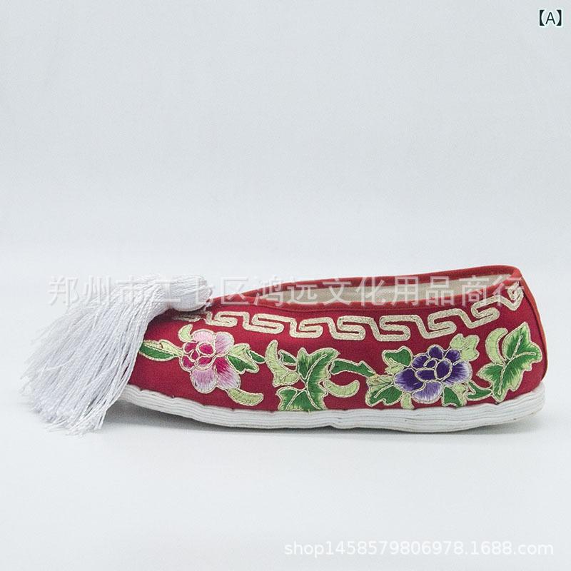 靴 レディース 刺繍 舞台用 布靴 フラット底 チャイナ靴 手作り ラウンドトゥ キャンバス 快適 民族風 春夏秋冬 赤 ピンク系 青(x2)