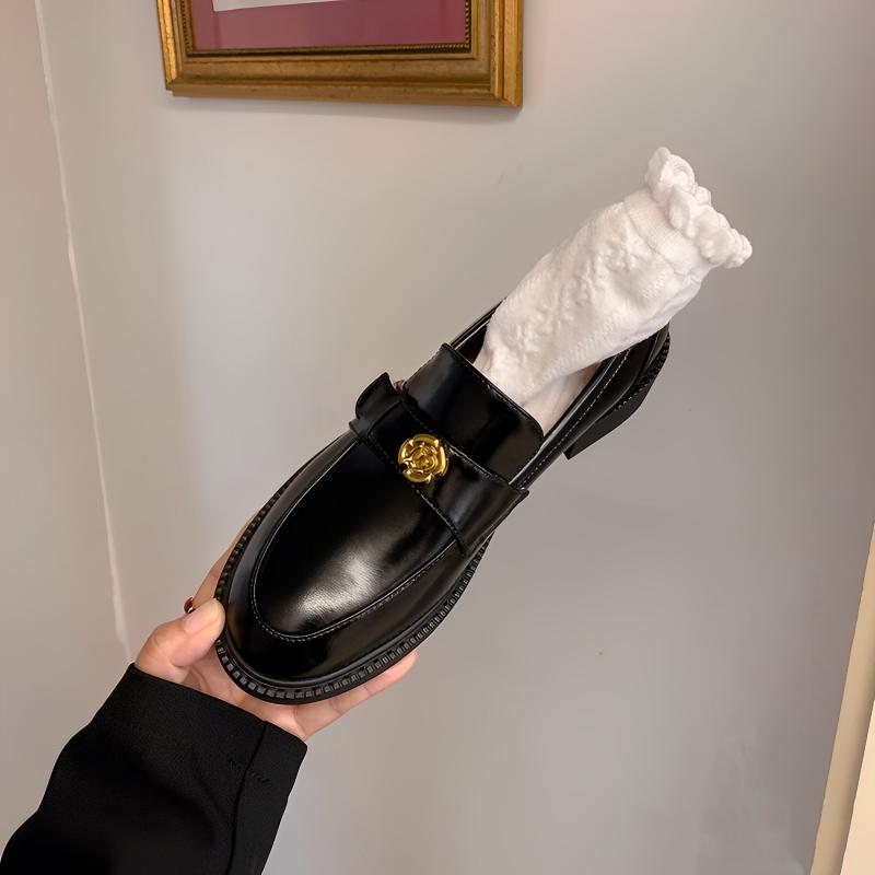 ローファー レディース 厚底 山茶花 牛革 革 レザー 太ヒール ラウンドトゥ スリッポン 通勤 黒 ブラック 春秋冬