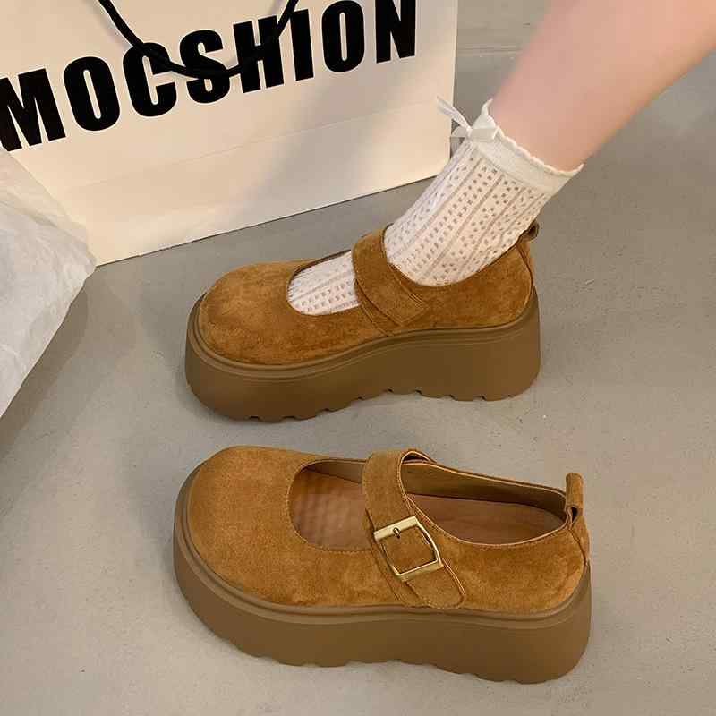 靴 レディース 厚底 ローファー 春秋 ラウンドトゥ スエード調 婦人靴 カジュアル 歩きやすい 疲れにくい 茶色 ベージュ系