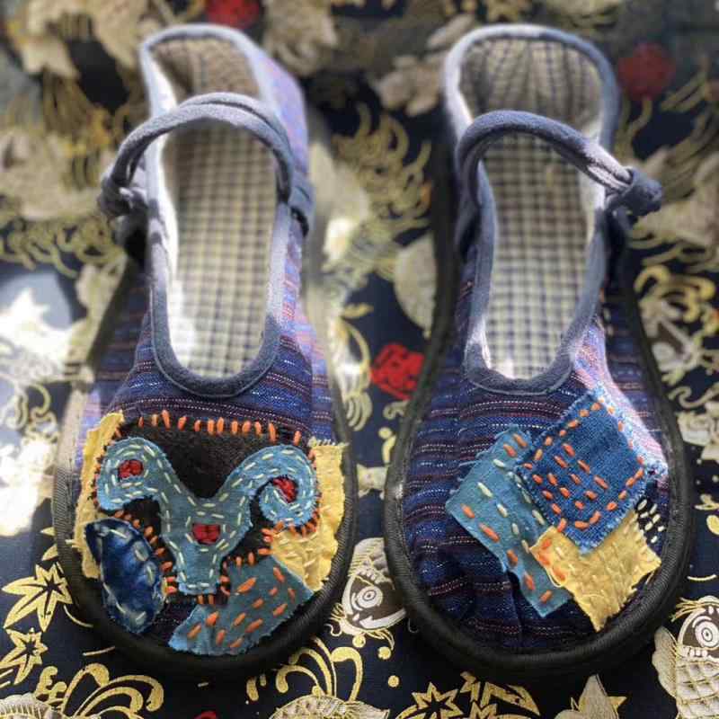 布靴 レディース スリッポン ローカット ぺたんこ靴 柔らかい 綿布 春夏秋 カジュアル 普段使い マッサージ機能 通気性 ブルー系(x2)