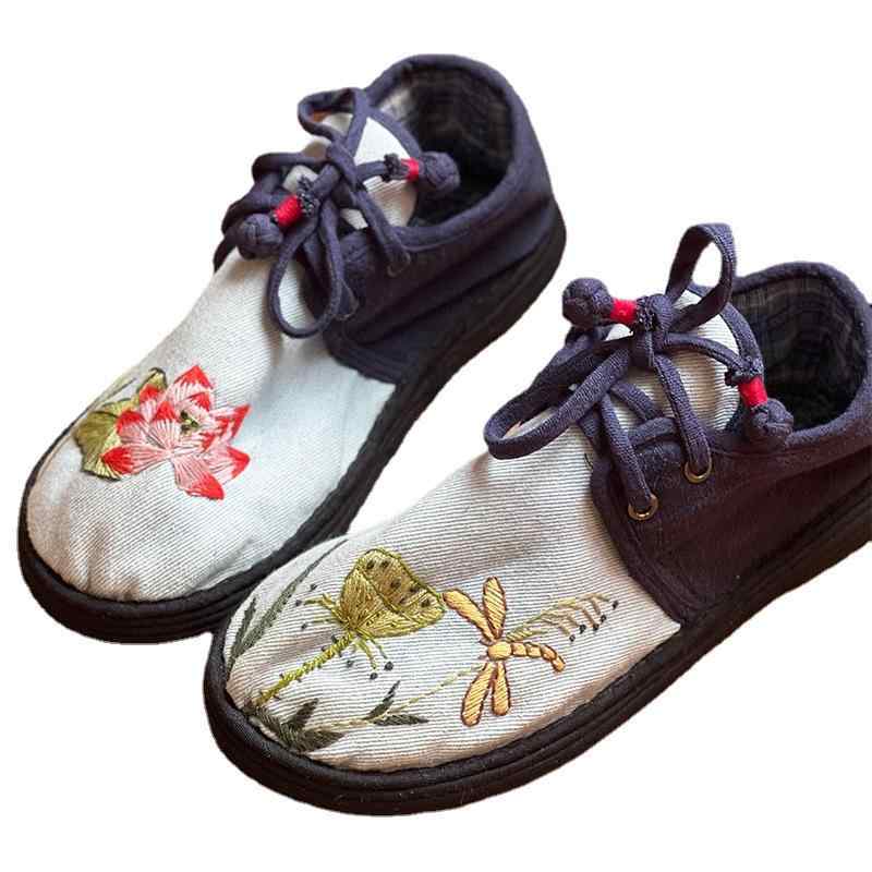 靴 レディース 手編みシューズ カジュアル 刺繍 布靴 フラット 千層底 ラウンドトゥ 紐靴 歩きやすい 軽量 普段使い 春夏 秋冬 ブルー系(x2)