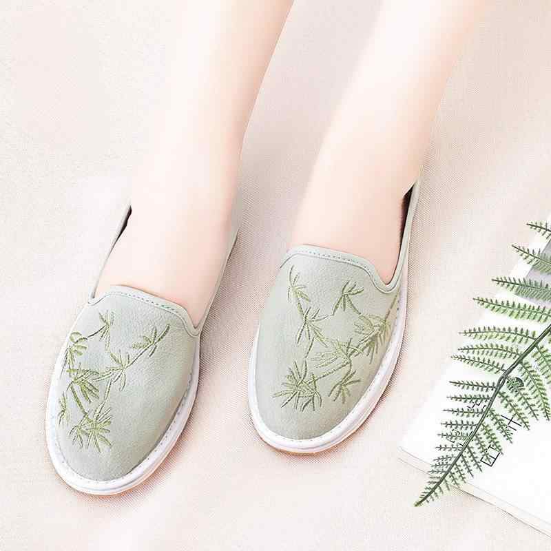 布靴 レディース 北京布靴 刺繍 花柄 民族風 チャイナ風 フラットシューズ キャンバス 普段使い 春秋 ピンク系 グリーン