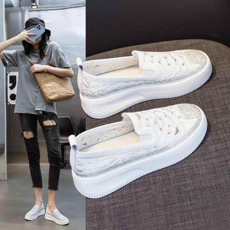 靴 レディース スニーカー スリッポン メッシュ ぺたんこ 通気性 蒸れにくい 2way 白 フラット 婦人靴 ラウンドトゥ ローヒール ラバーソール 夏シューズ(x2)