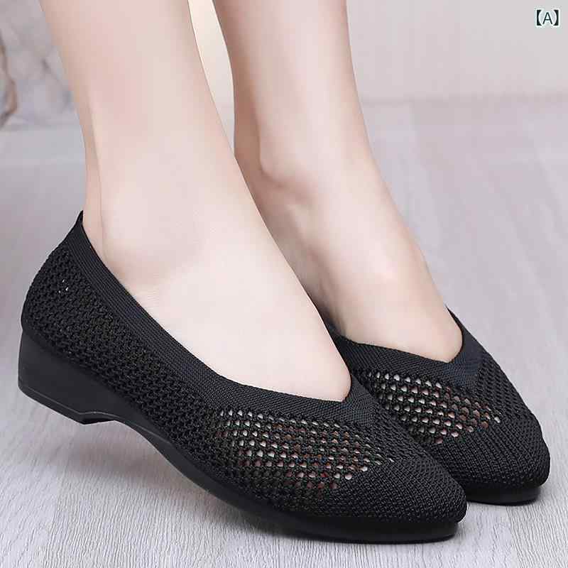 パンプス レディース 婦人靴 平底 ぺたんこ靴 メッシュ スリッポン 蒸れにくい 軽量 快適 布靴 ブラック ベージュ系 春夏