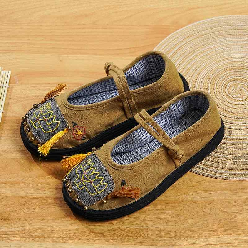 布靴 レディース 手作り 綿布靴 フラットソール ラウンドトゥ チャイナ風 カジュアル 春夏秋冬 婦人靴 ローカット 面ファスナー