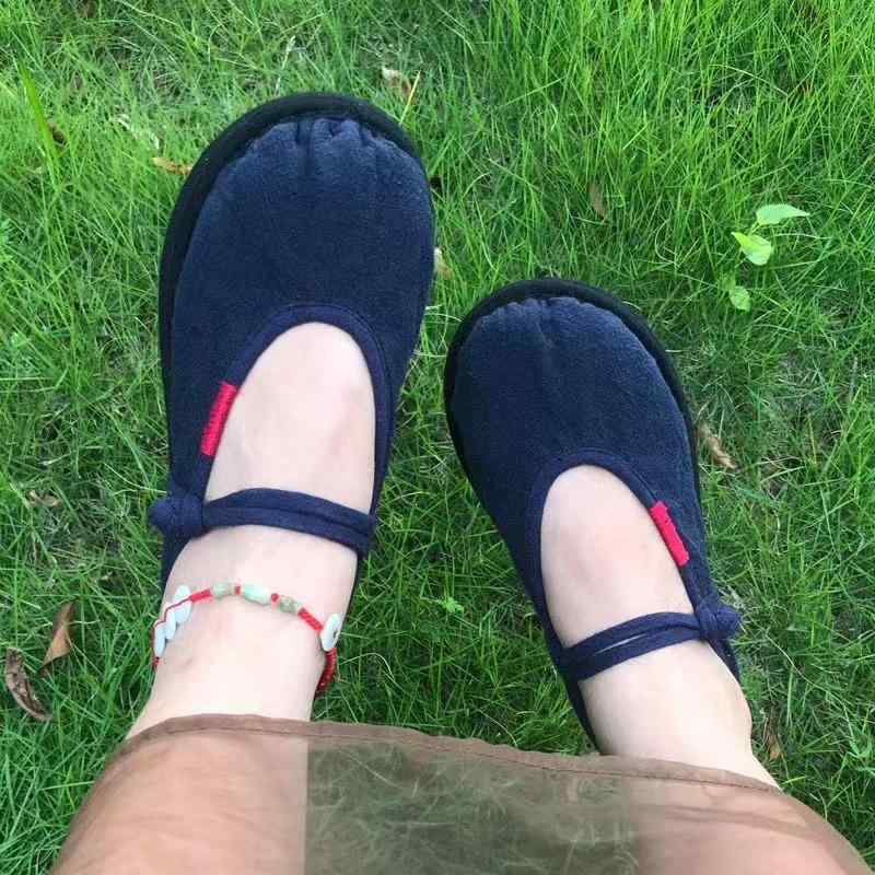 布靴 レディース スリッポン ローヒール ぺたんこ靴 浅履き モカシン 手作り 千層底 コットン 春夏秋 ブルー 軽量 通気性 カジュアル 普段使い(x2)