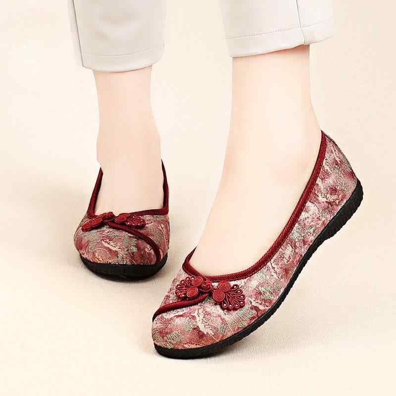 布靴 レディース フラットシューズ スリッポン 通気性 柔らかい靴底 ミドルエイジ ローヒール 民族風 キャンバス 普段使い 散歩 グリーン レッド