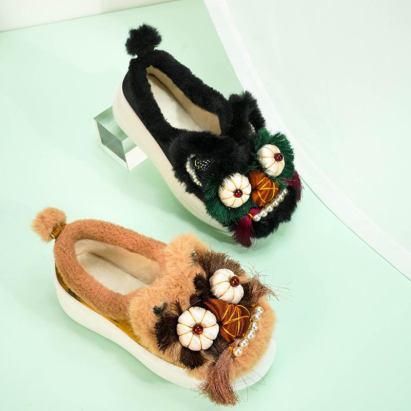 靴 レディース 厚底 布靴 民族調 スニーカー 秋冬 ラウンドトゥ スリッポン 手作り シューズ ゴム底 刺繡 暖かい カジュアル ブラック系 ブラウン ピンク系 ホワイト