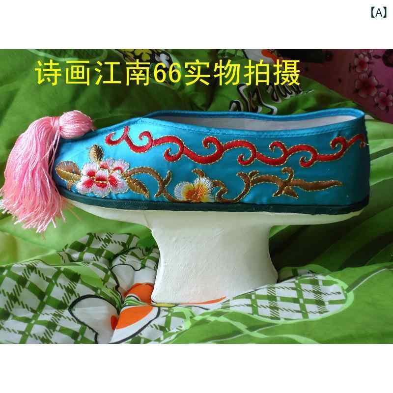 靴 レディース レトロ風 刺繍 花柄 厚底 チャイナシューズ フラットヒール 民族衣装 コスプレ 天藍色 黄色 赤 ピンク