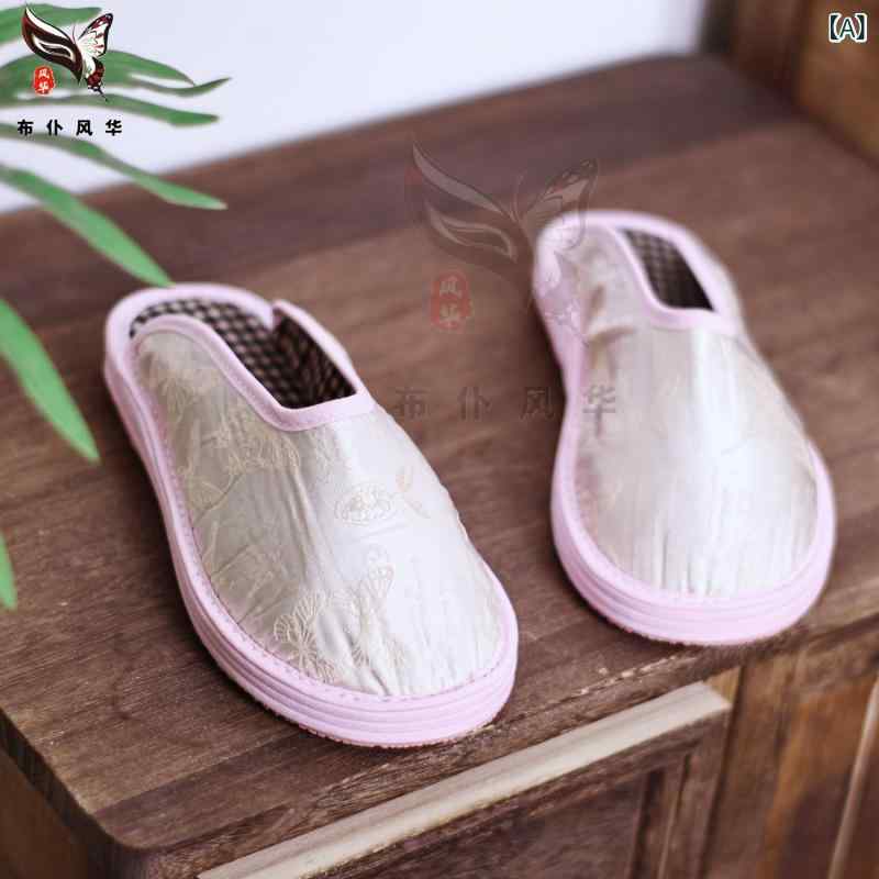 靴 レディース スリッポン 老北京布靴 手作り 千層底 ぺたんこ 履きやすい フラット ローヒール 花柄 刺繍 やわらかい 綿布 通気性 滑り止め 民族風 カジュアル 春夏秋 ピンク系(x2)