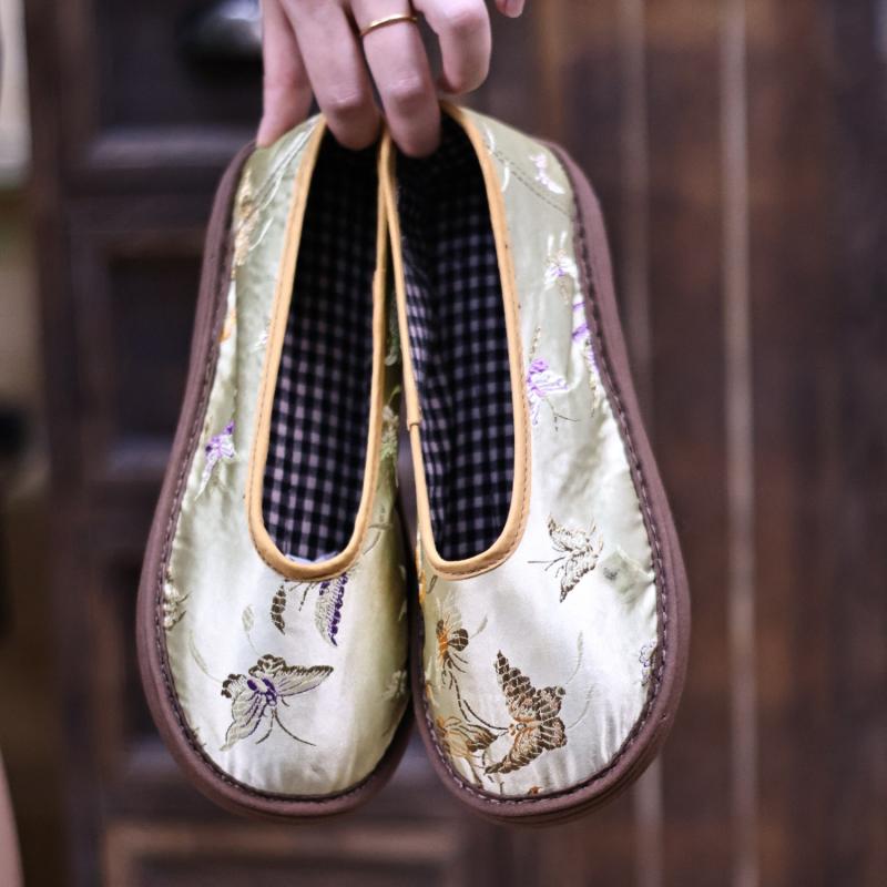 布靴 レディース 中国風 手作り スリッポン フラット ぺたんこ 民族風 花柄 コットン メッシュ 通気性 ..
