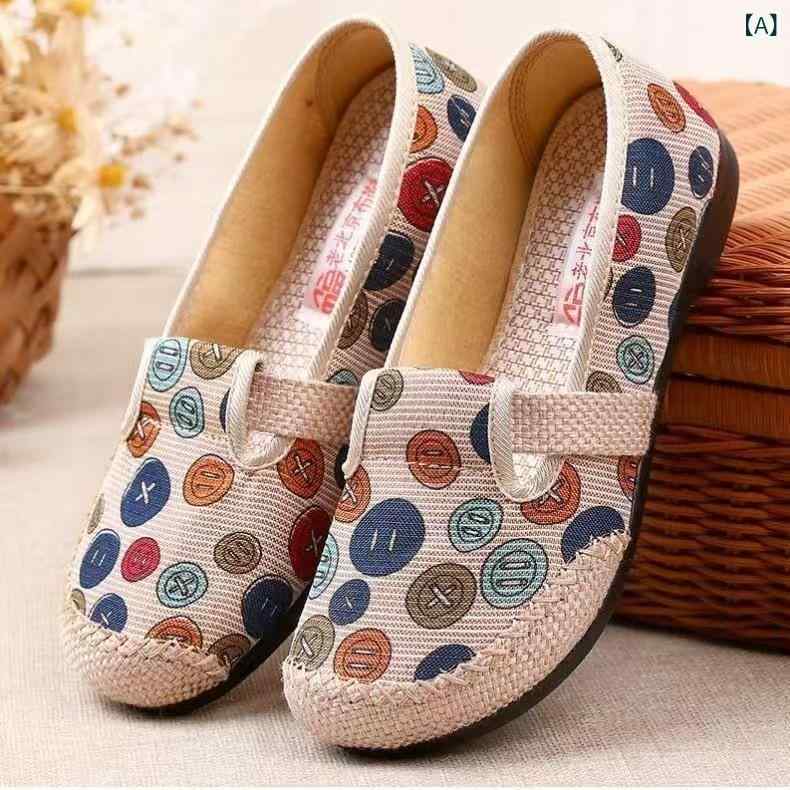 靴 レディース 老北京布靴 フラット 中国風 スリッポン ぺたんこ 布製 カジュアル 通気性 快適 民族風 ..