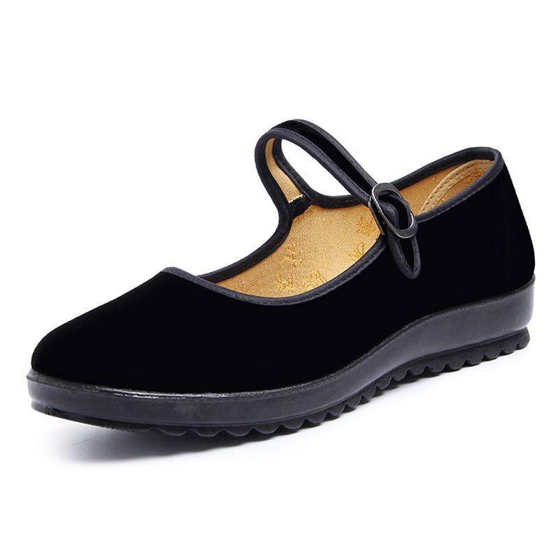 靴 レディース 布靴 フラット ローカット カジュアル ぺたんこ 黒 春 浅口 ラウンドトゥ 婦人靴 手作り..