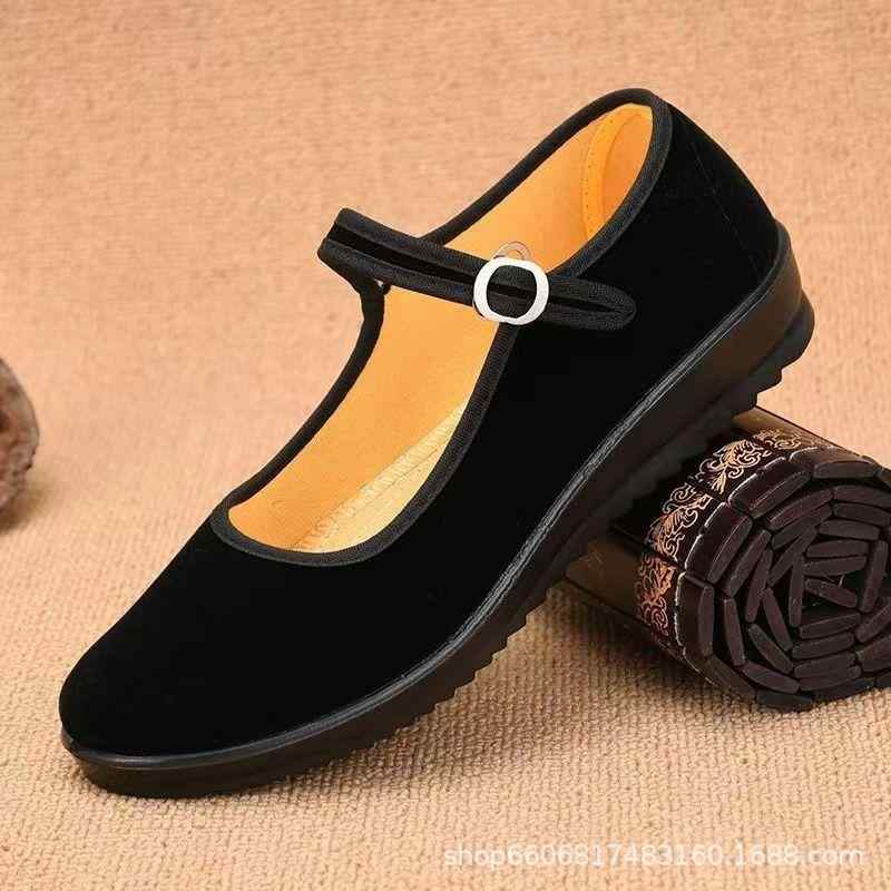 布靴 レディース 柔らかい底 黒 ホテル 事務用靴 ワークシューズ 滑り止め ママ 靴 ダンスシューズ 通気性 軽量 耐摩耗性 フラットヒール ローカット コットン 布製 春夏 秋(x2)