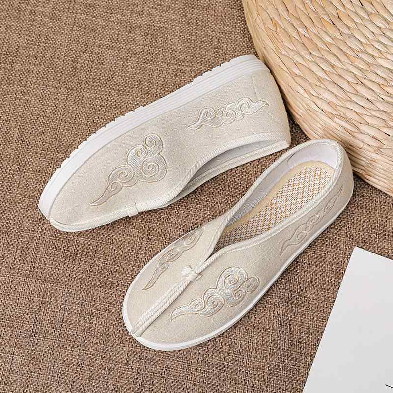 靴 キッズ 子供 古風 刺繍 シューズ 中国風 男の子 女の子 レトロ 衣装 北京 布靴 ソフト底 黒 祥雲 ミ..