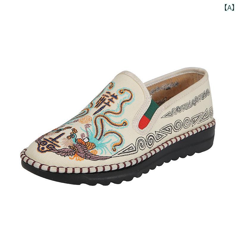 布靴 レディース 民族風 手工編み 刺繡 スリッポン 伸縮性 通気性 クッション性 滑り止め ローヒール 春夏秋 日常 普段使い ホワイト レッド ブラック