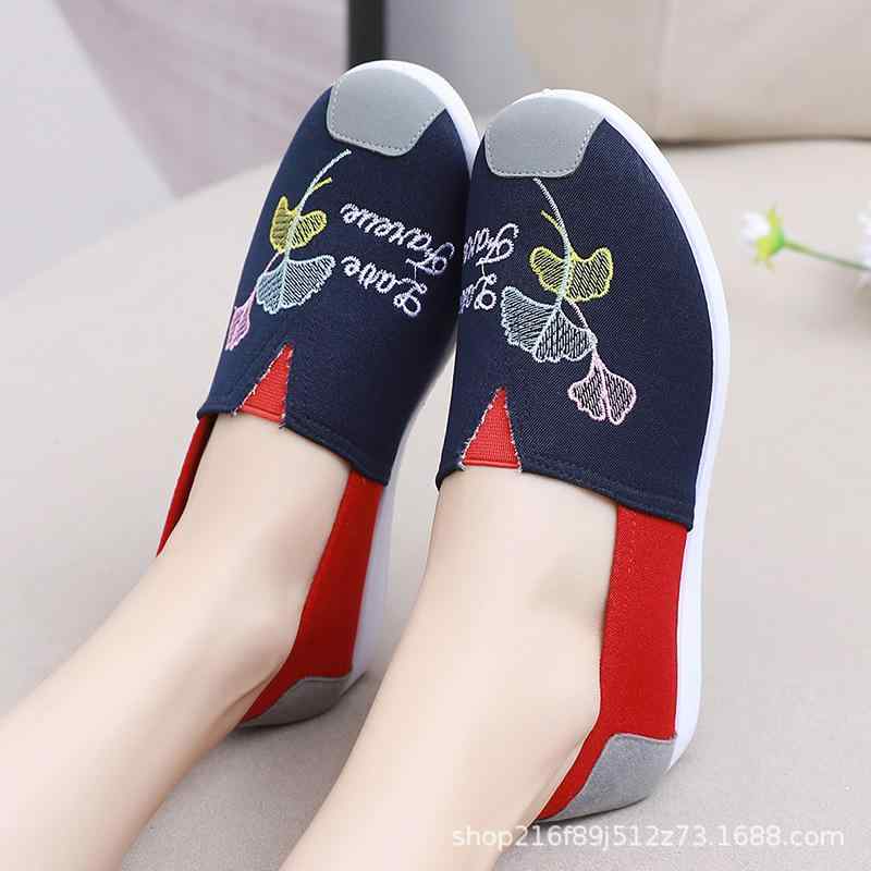 スリッポン レディース 刺繍 フラット ローカット スニーカー カジュアル 布製 ラウンドトゥ ぺたんこ靴 痛くなりにくい 歩きやすい 疲れにくい 通気性 春(x2)