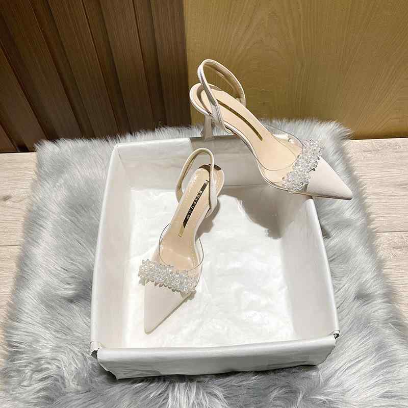 サンダル レディース 春夏 透明 尖头 ピンヒール ホワイト ベージュ ブラック PUレザー 魚口 普段使い かわいい 韓国