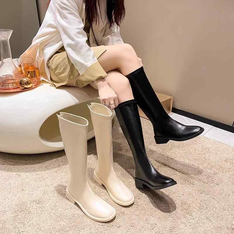 ブーツ レディース 大きいサイズ 高筒ブーツ ロングブーツ 太ヒール チャンキーヒール ハイヒール スタイルアップ 美脚効果 フェイクレザー 合皮 ブラック 黒 アイボリー 白