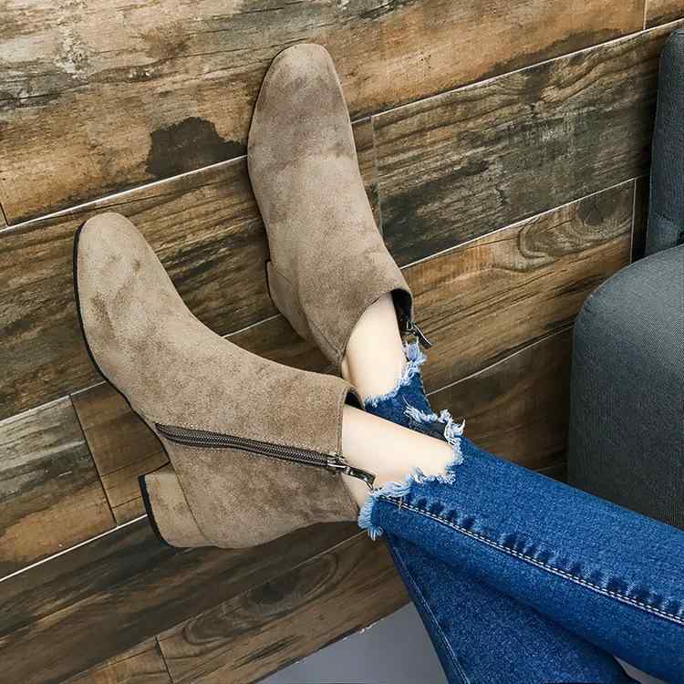 ブーツ レディース 靴 ショートブーツ スエード スクエアトゥ ミドルヒール 太ヒール 耐摩耗性 滑り止め ブラック カーキ ベージュ 35 36 37 38 39 40