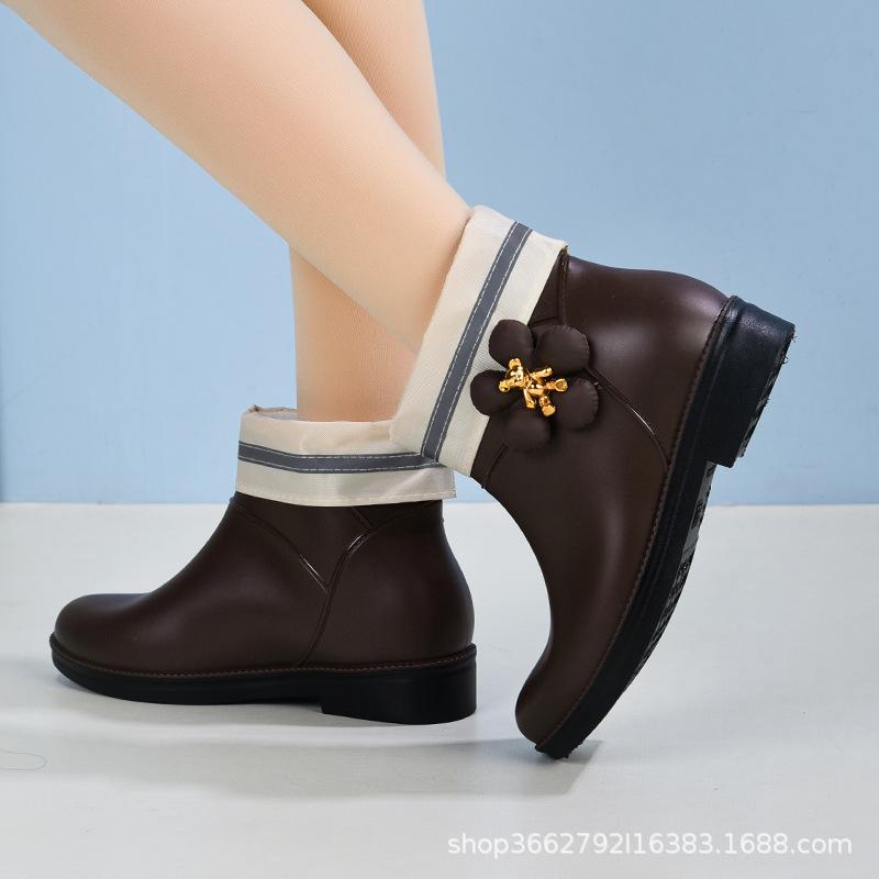 レインシューズ レディース 防水 滑り止め ローカット フラットヒール 暖かい 防寒 学生 普段使い ブラック ブラウン ベージュ(x2)