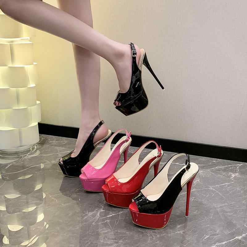 サンダル レディース ハイヒール 魚の口 ストラップ 春夏 オープントゥ ピンヒール PU レッド ブラック ピンク系 防水 美脚 パーティー 普段使い