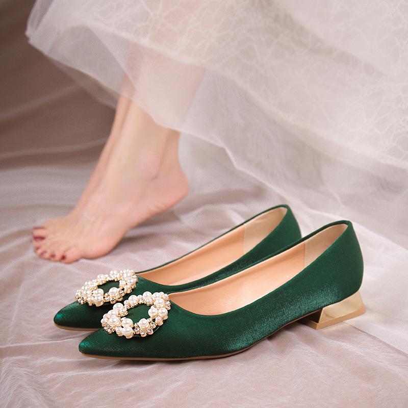 ウェディングシューズ レディース 結婚式 ブライダル シューズ ポインテッドトゥ チャンキーヒール サ..