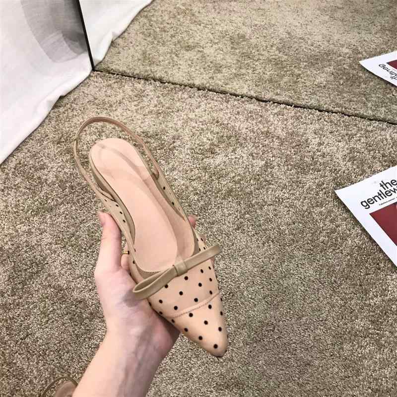 サンダル レディース チャンキーヒール バックストラップ ポインテッドトゥ メッシュ マリージェーン バレエシューズ風 バックル ストラップ 3cm-6cmヒール ブラック ベージュ 春夏 レトロ