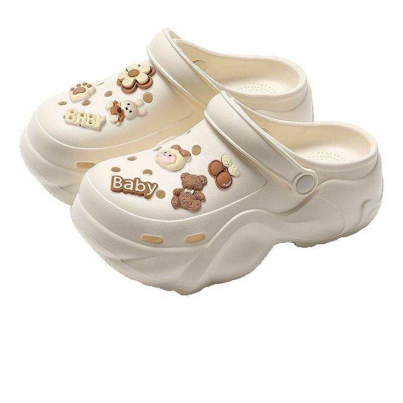 サンダル レディース 厚底 EVA 増高 かわいい 涼鞋 女性用 外履き 普段使い 耐摩耗 防滑 穴あき ホワイト ブラック カーキ