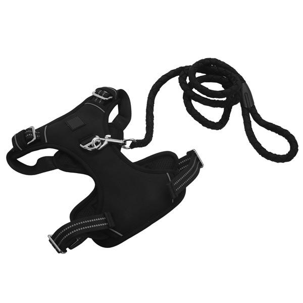 首輪 胴輪 リード 大型犬用 牽引ロープ ナイロン オックスフォード布製 散歩 お出かけ用 ペット用品 ブラック