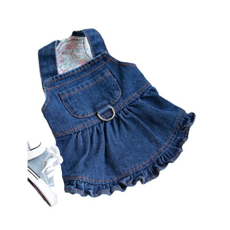 ペット服 秋冬 かわいい デニムスカート 犬 猫 服 牽引ロープ穴付き 2XS XS S M L XL 2XL 3XL 小型犬 中型犬 ブルー(x5)