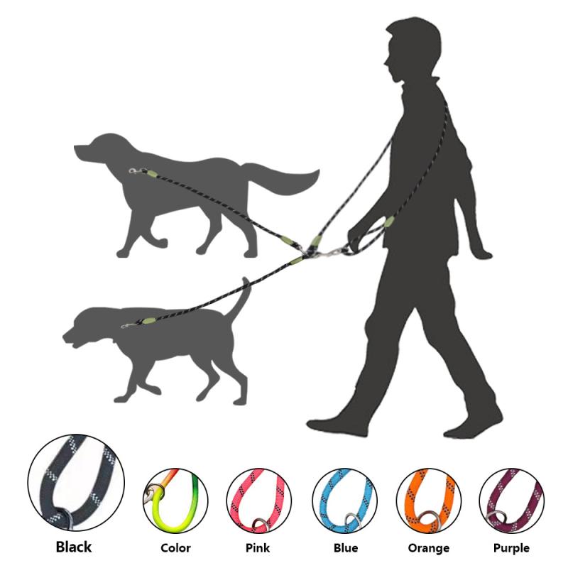 犬用リード ハンズフリー 小型 中型 大型犬 反射 ナイロン製 一頭 二頭引き 牽引ロープ ブルー ブラッ..