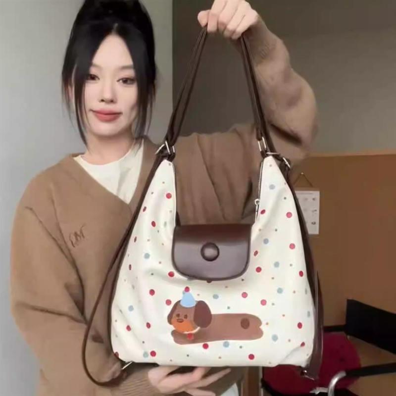 リュック レディース ショルダーバッグ トートバッグ 秋冬 チョコレート 小犬 ドット柄 雲柄 PU 大容量 肩掛け 手提げ ミルクティー ベージュ