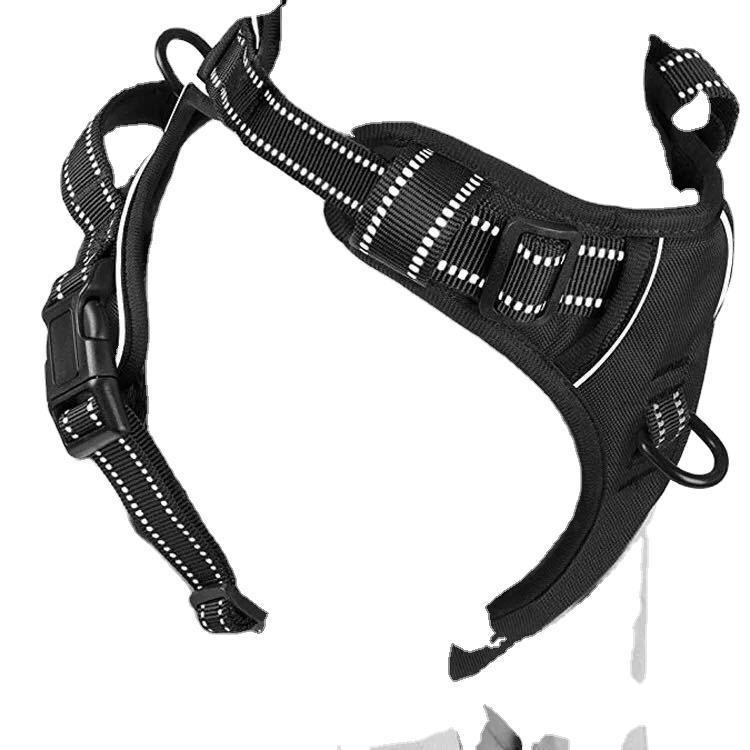 犬用ハーネス 反射材付き ベスト型 胴輪 中型犬 大型犬 衝撃吸収 ナイロン 黒 赤 黄色 アウトドア お散歩(x2)