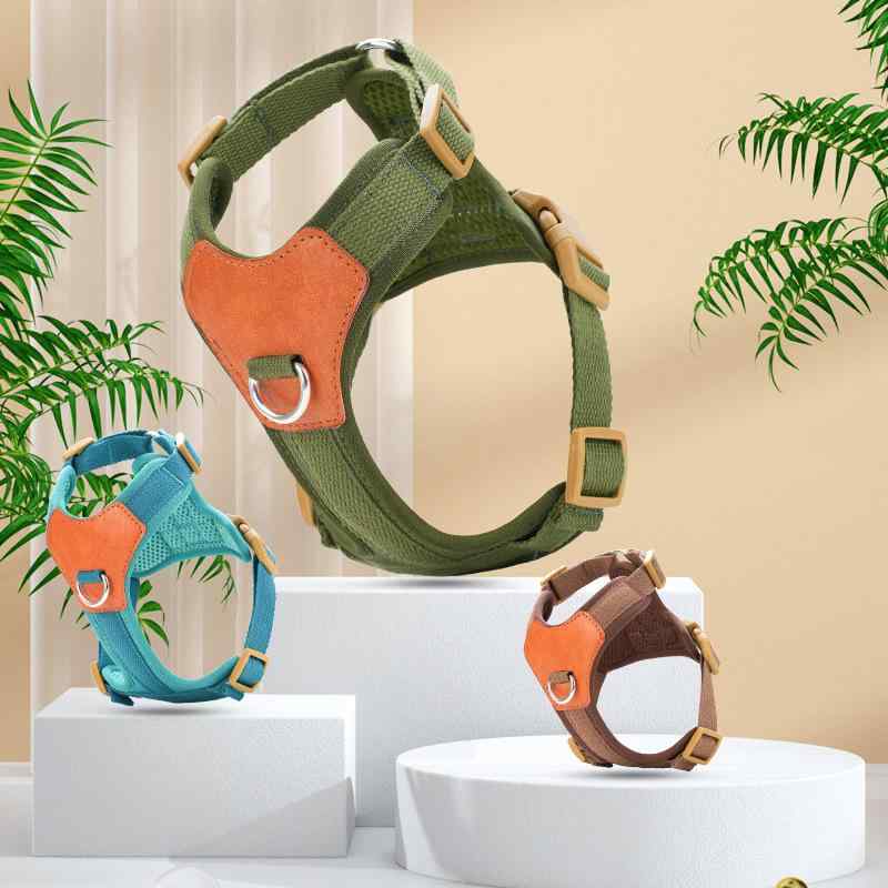 犬用ハーネス レディース 反射材付き ベスト型 胴輪 牽引ロープ XS S M L ポリエステル ブラウン グリ..