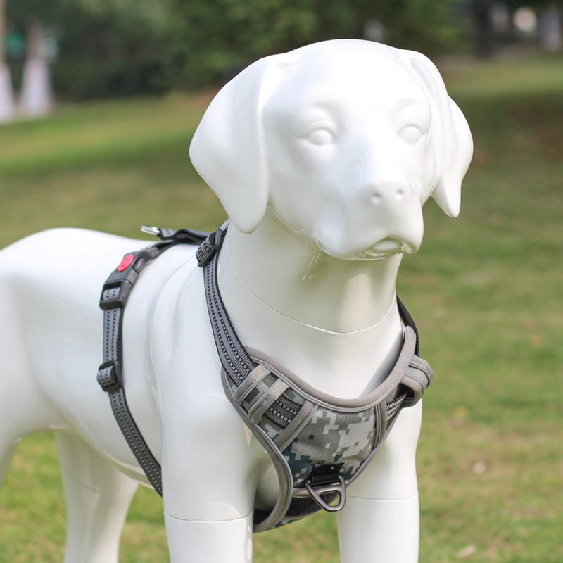 犬用胸当て ハーネス ベスト型 胴輪 反射材付き 散歩用リード 大型犬 海洋迷彩柄 サバイバル柄(x2)