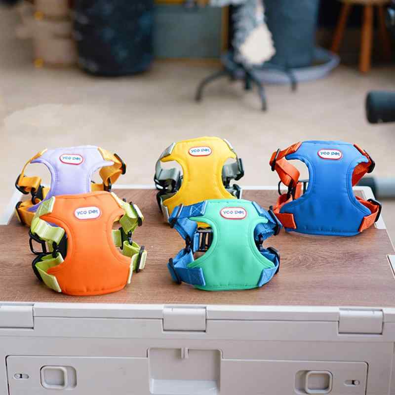犬用ハーネス 小型犬 調節可能 ベスト式 牽引ロープ 胸当て 散歩ひも 布製 イエロー グリーン ブルー オレンジ パープル S M L XL(x2)