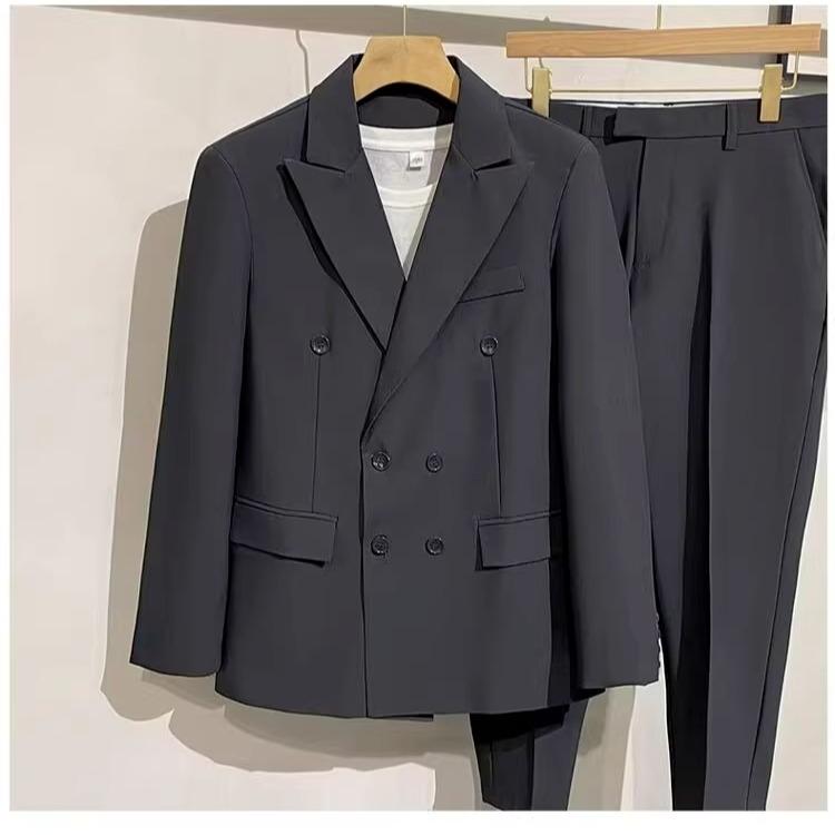 Other - ジャケット メンズ 男性用 テーラードジャケット ダブルブレスト 春秋 韓国風 ファッション ゆったり ビジネス 普段使い 綿混紡 無地 長袖 立体ポケット ダークグレー ブラック ライトグレー ブラウン グリーン S M L XL 2XL 3XL 4X