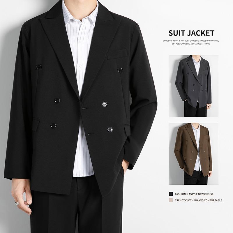 ジャケット 男性用 ダブルブレスト テーラードジャケット アウター カジュアル ビジネス スプリング 修身 ブラック グレー グレイ グリーン ブラウン