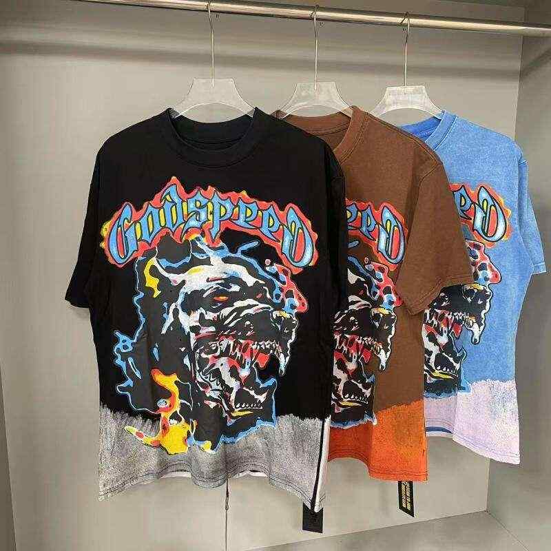 Tシャツ 男性用 ストリート ヒップホップ スカル 文字 プリント ウォッシュ加工 ダメージ加工 ルーズ 半袖 コットン トップス カジュアル スケーター 春夏