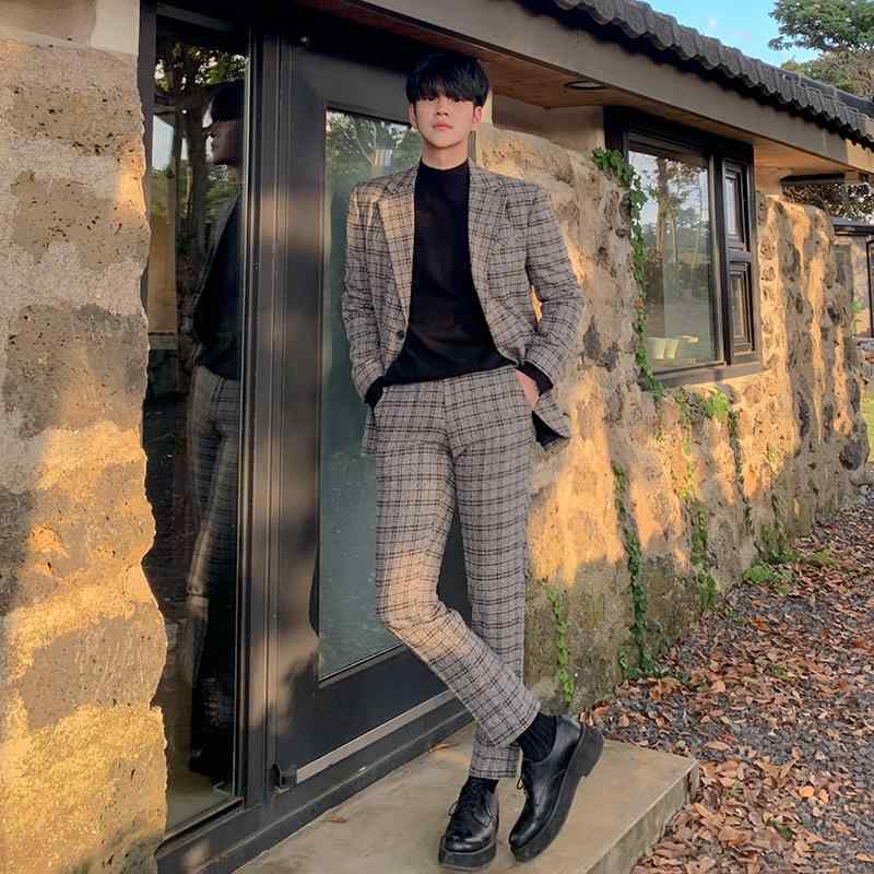 スーツ 男性用 格子柄 カジュアルスーツ 秋冬 韓国 リラックスフィット 豪華感