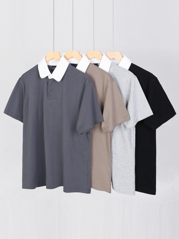 Tシャツ メンズ 男性用 半袖 280G 綿 襟付き 配色 トップス ルーズフィット 日常着 普段使い