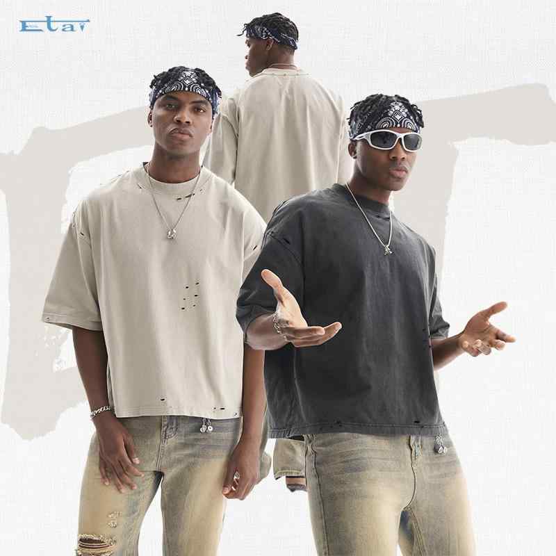 3Tシャツ メンズ 男性用 半袖Tシャツ 綿 ダメージ加工 ルーズフィット ストリート系 カッコいい おしゃれ トップス 春夏