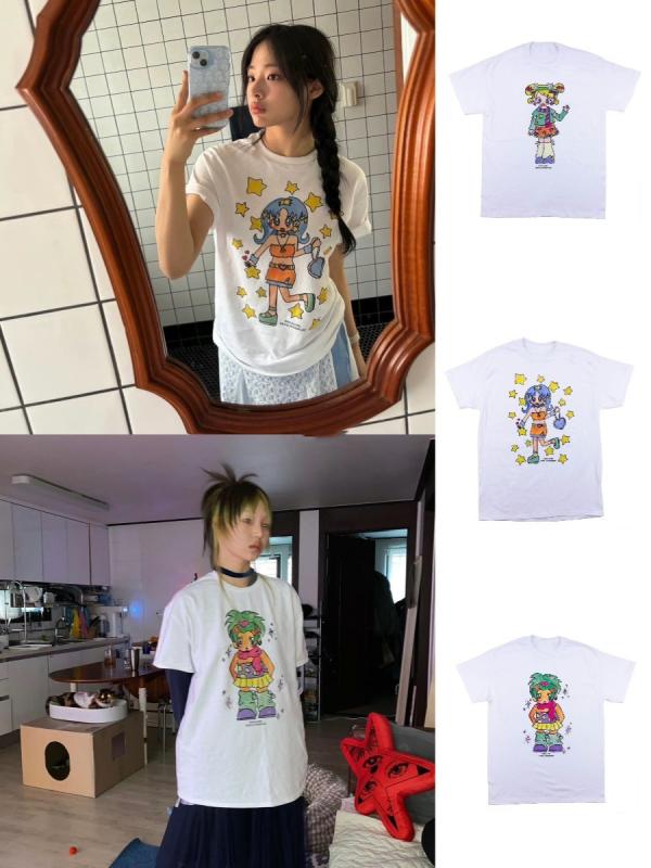 Rakuten - Tシャツ レディース かわいい 韓国 ストリート 星柄 プリント ゆったり 半袖 カットソー 綿 トップス 春夏