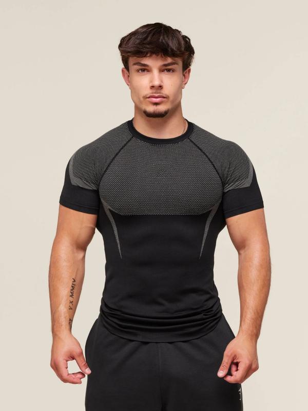 Tシャツ メンズ 男性用 スポーツ トレーニング ランニング ウェア 半袖 カットソー 接触冷感 吸湿速乾 伸縮性 ポリエステル ブラック グレー レッド