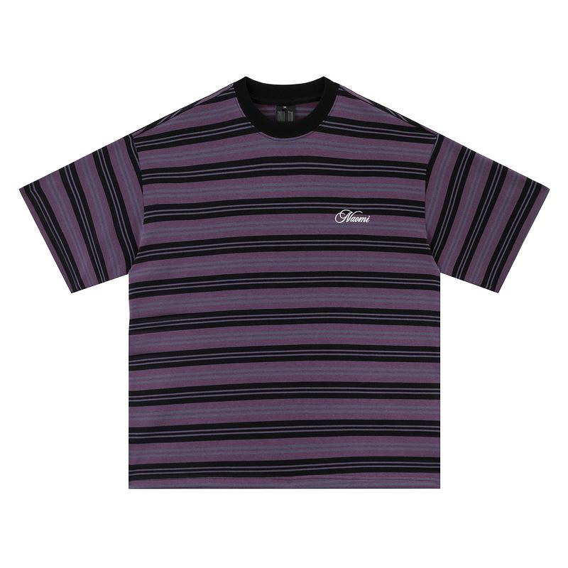 乐天商城 - Tシャツ メンズ ラウンドネック 切り替え ストライプ トップス 男性用 夏物 薄手 ゆったり リラックス レトロ 五分袖 スタイル