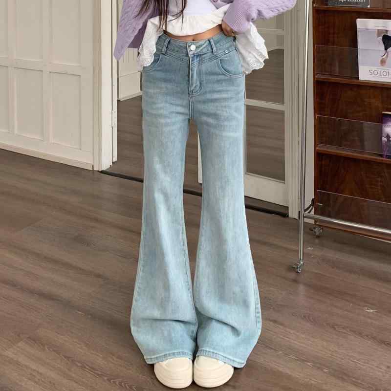 ジーンズ レディース 大きいサイズ ゆったり ハイウエスト デニムパンツ 微フレア ジーパン カジュアルパンツ 美脚 伸縮性 普段使い