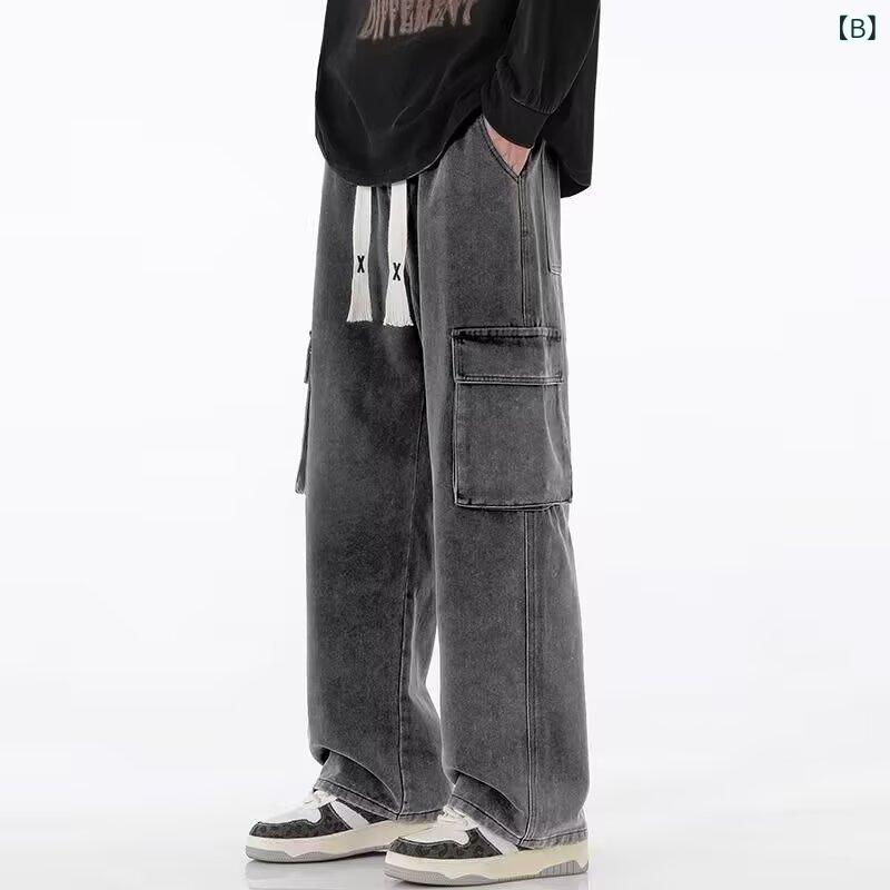 デニム メンズ ワークパンツ 男性用 ジーンズ ルーズフィット ストレートパンツ ロングパンツ カジュアルパンツ ブラック グレー ライトブルー 綿 春 デイリーユース アフリカ ヨーロッパ 南米 東南アジア 北米 東北アジア 中東
