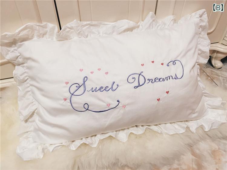 枕カバー コットン 無地 フリル レース ピローケース 48×74cm 綿 60サテン 普段使い シンプル かわいい3 [3]